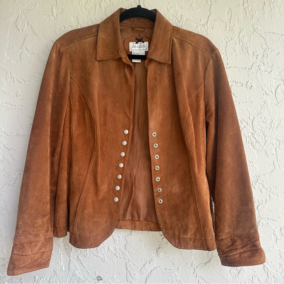 Live a Little Jackets & Blazers - LIVE A LITTLE Jacket Women Medium Suede Leather Western Vintage Boho Country Tan